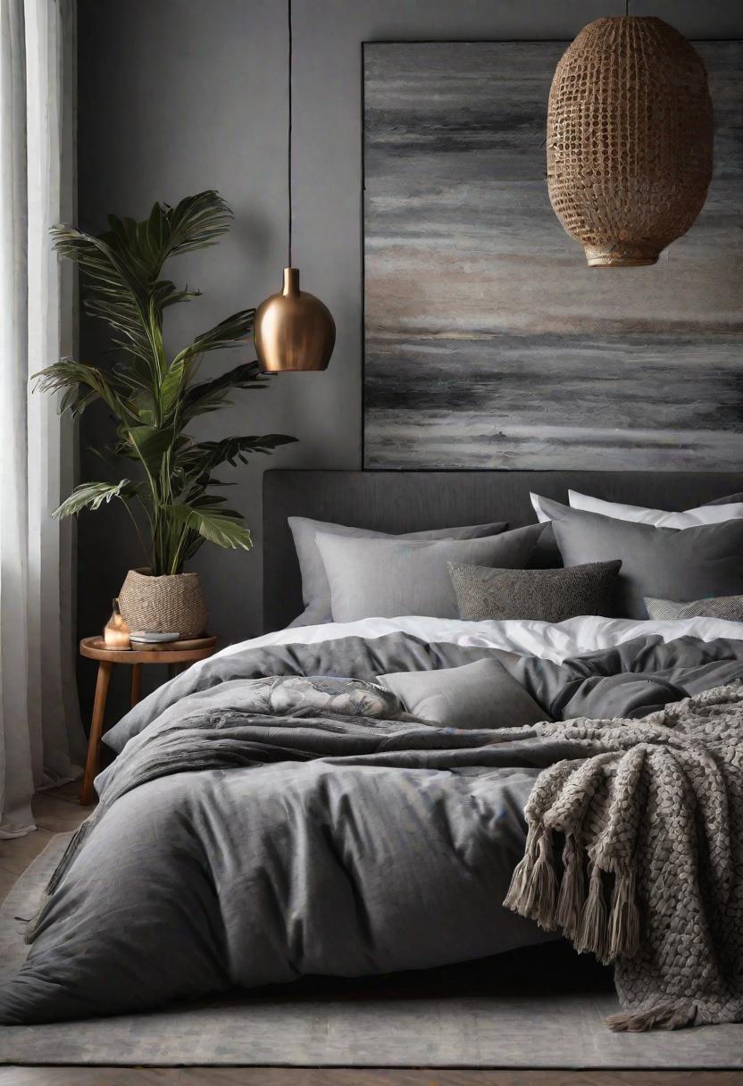 47 Stunning Grey Bedroom Ideas for An Elegant Bedroom Design 24 22. Boho-Chic Grey Bedroom Inspirations-0