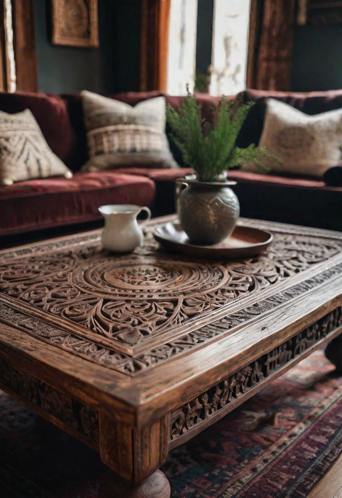 21 Inspirational Boho Living Room Ideas for 2024 4 2. Boho coffee table-0