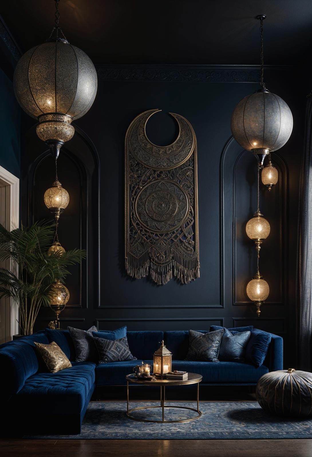 35 Gorgeous Dark Boho Living Room Inspirations 3 1. Boho Elegance with Moonlit Vibes-0