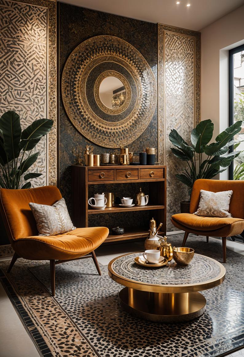 45 Chic & Modern Boho Living Room Ideas To Copy 64 28. Boho-Inspired Mosaic Coffee Nook-0