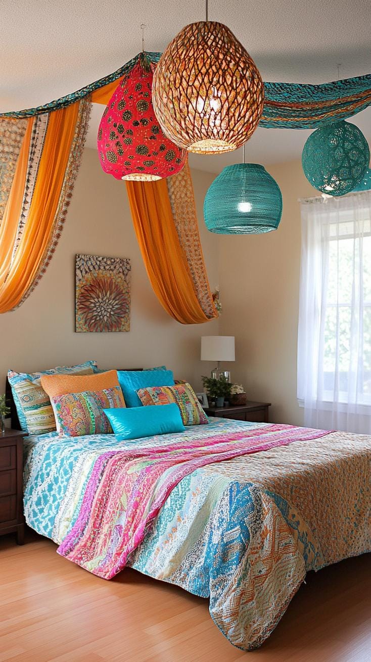 15 unique Boho bedroom decoration ideas that you have to see 38 13. Boho lamp scarf draping ideas-1