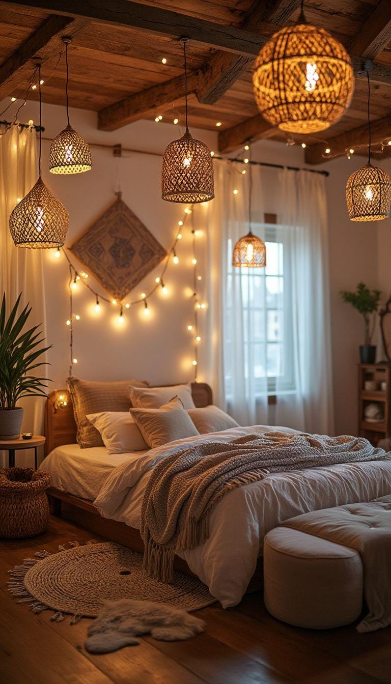 20 beautiful Boho bedroom for teenagers: ideas for 2025 38 13. Boho lights: Decide