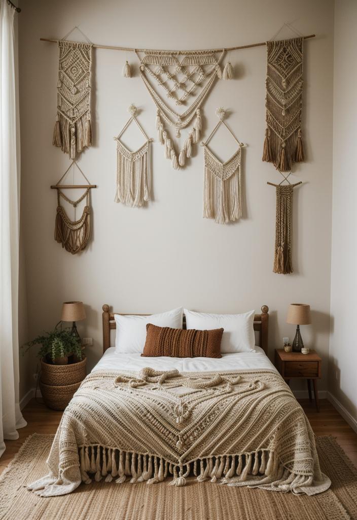 36 Earthy Bedroom Ideas for a Serene Space 13 6. Boho Macrame Wall Hangings-0