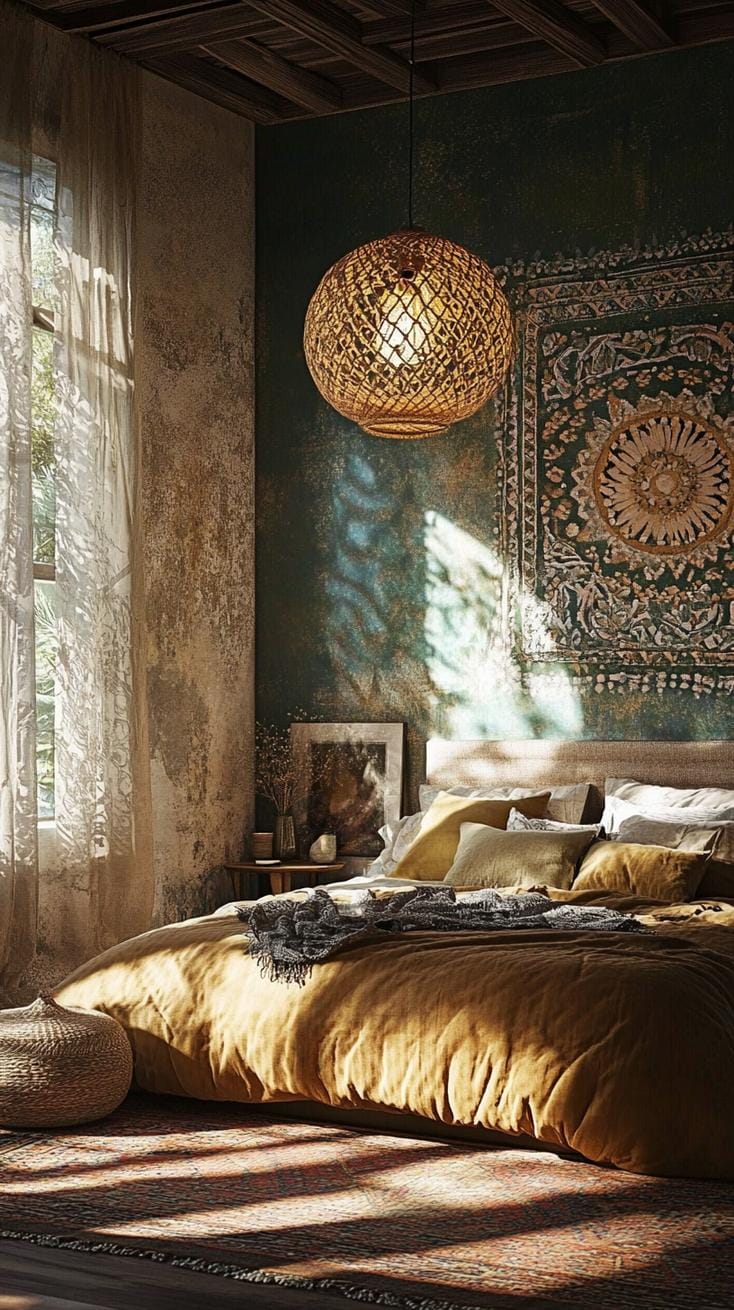15 unique Boho bedroom -Decor ideas that you have to see 27 9. Boho pendant lamp statement ideas-2