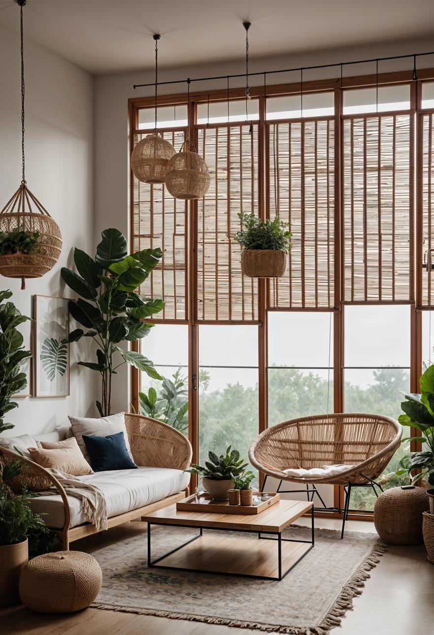 45 Chic & Modern Boho Living Room Ideas To Copy 37 15. Boho Plant Divider Screens-1