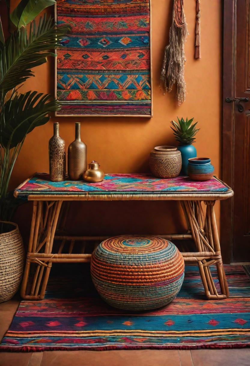 27 atemberaubende Eingangstischdekor -Ideen, um Ihren Eingangseingang zu erhöhen 14 9. Boho Rattan Table Styling-0