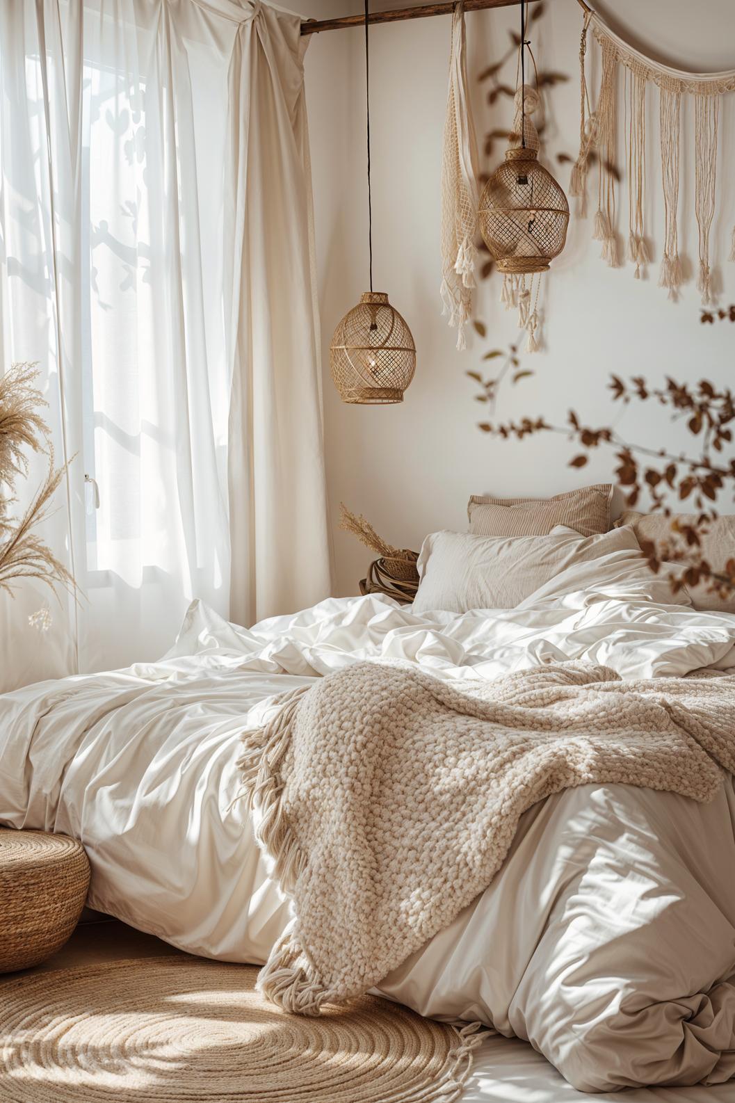 29 wunderschöne neutrale Boho -Schlafzimmer: verträumte und entspannende Räume 8 3. Boho Retreat mit gemütlicher Vibe-1