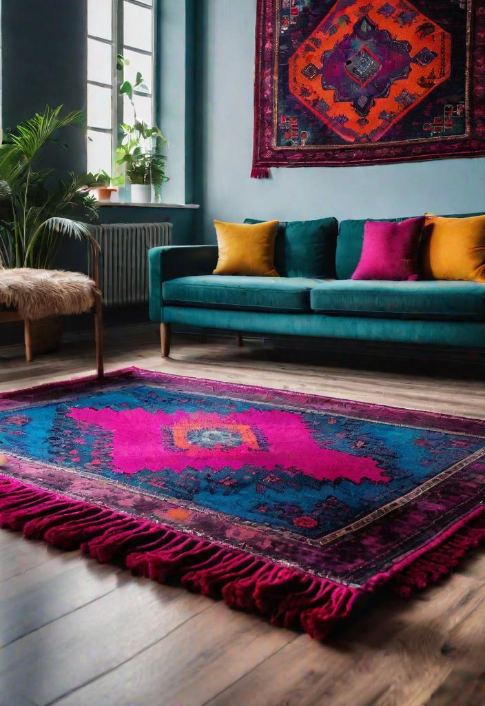21 Inspirational Boho Living Room Ideas for 2024 7 4. Boho carpet: Turkish Overyed-0