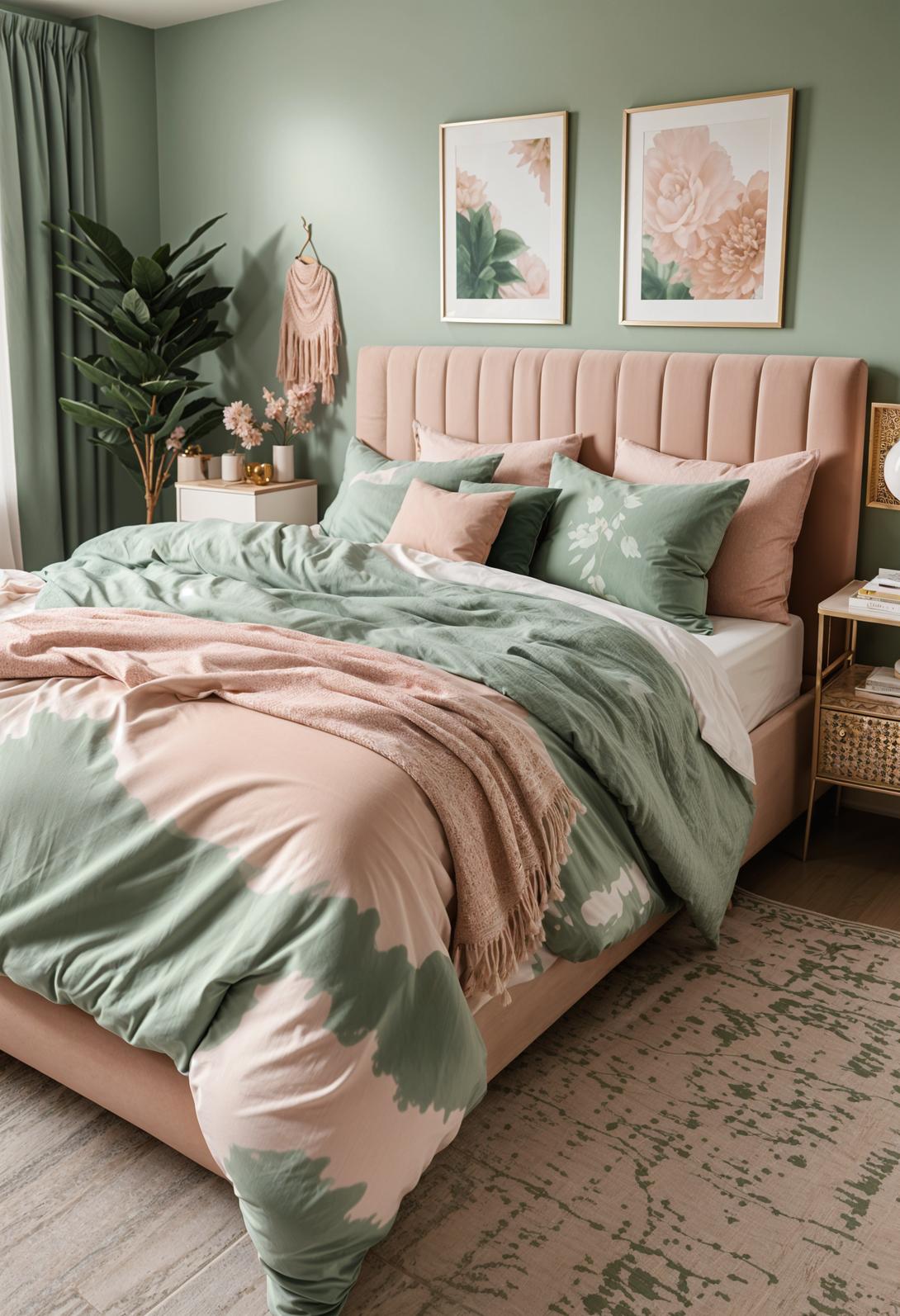 30 Chic Sage Green and Blush Bedroom Ideas 26 12. Boho Sage Green Bedding Trend-0