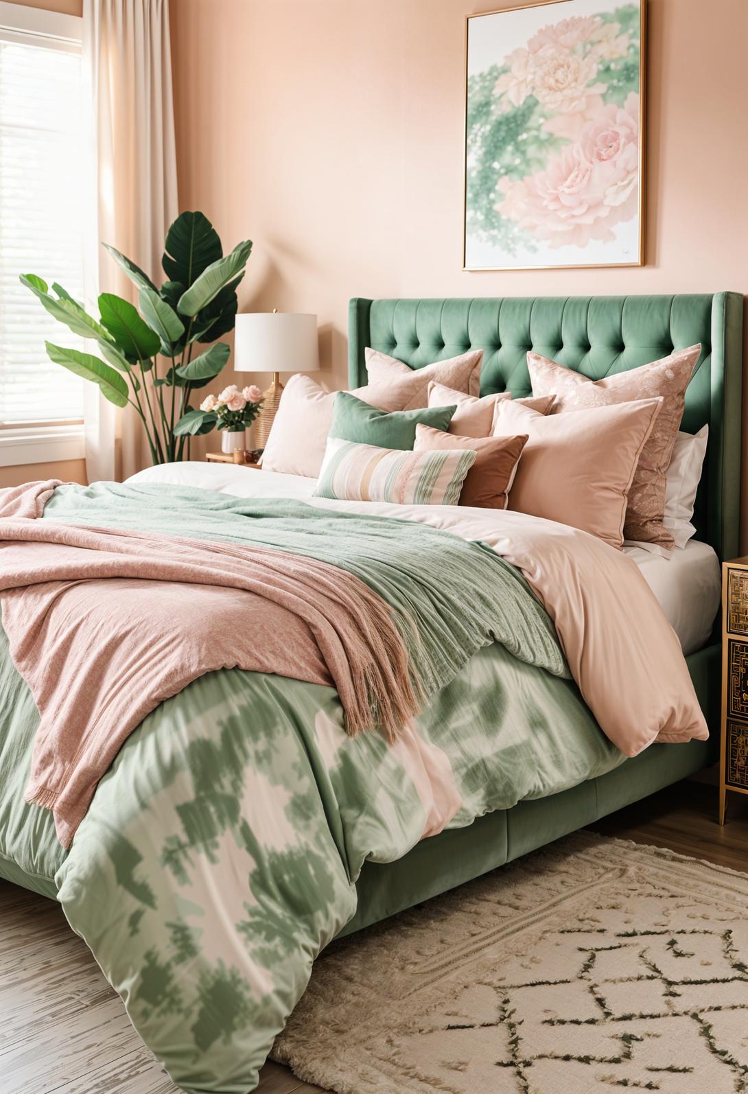 30 Chic Sage Green and Blush Bedroom Ideas 27 12. Boho Sage Green Bedding Trend-1