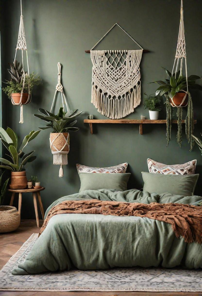 39 Sage Green Farmhouse Bedroom Ideas: Trendy Rustic Chic 5 2. Boho Sage Green Bedroom Style-0