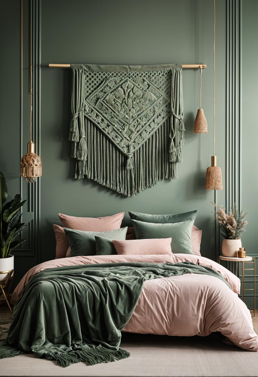 30 Chic Sage Green and Blush Bedroom Ideas 7 2. Boho Sage Green Blush Decor-0