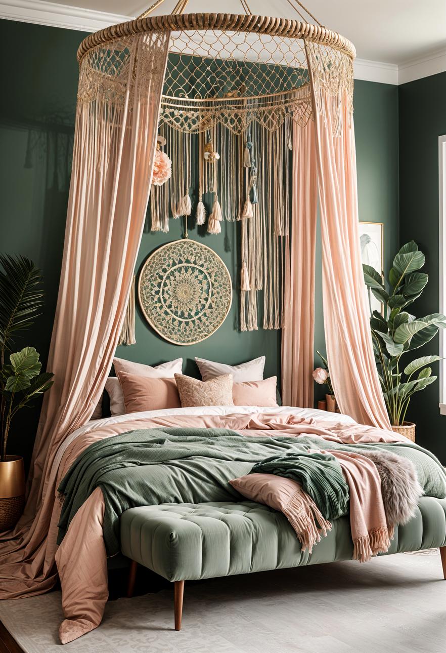 30 Chic Sage Green and Blush Bedroom Ideas 9 2. Boho Sage Green Blush Decor-2