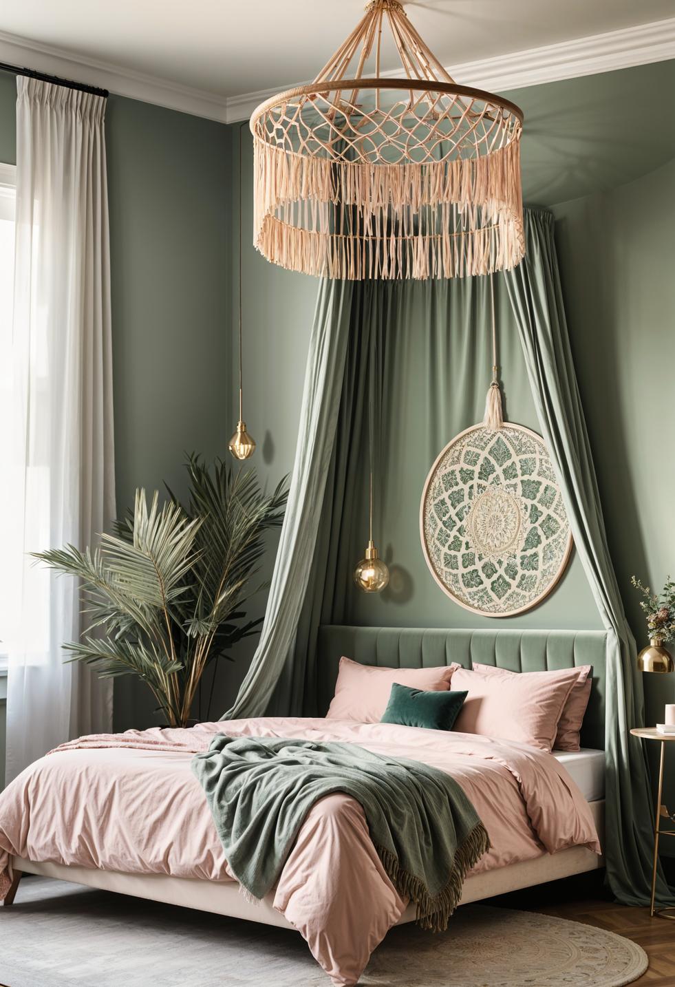30 Chic Sage Green and Blush Bedroom Ideas 10 2. Boho Sage Green Blush Decor-3