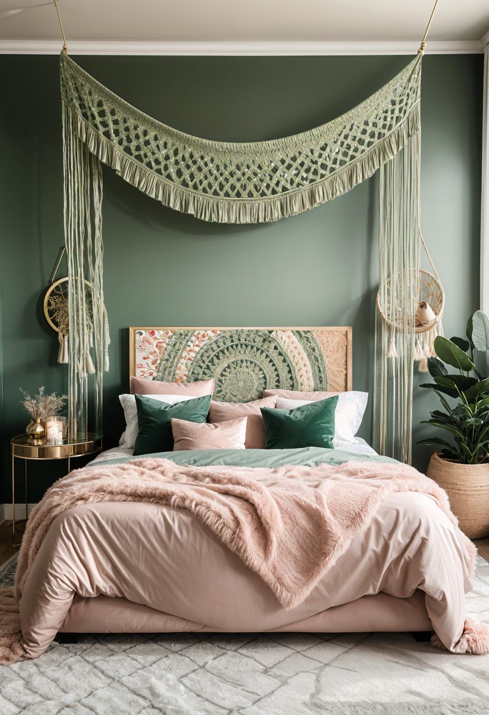 30 Chic Sage Green and Blush Bedroom Ideas 11 2. Boho Sage Green Blush Decor-4