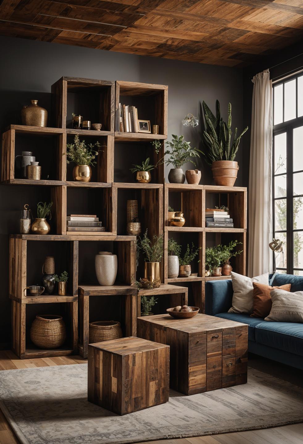 45 Chic & Modern Boho Living Room Ideas To Copy 76 35. Boho Storage Cube Styling-0