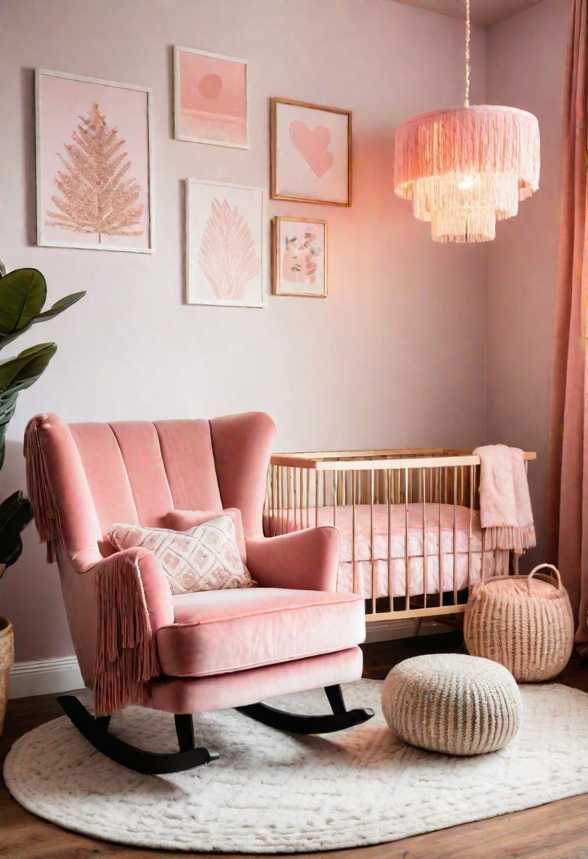 19 Dreamy Pink Boho Kindergarten Ideas: A mixture of warmth, moody and chic Bohemian Style 12 9. Boho Velvet Rocker with Fringe-0