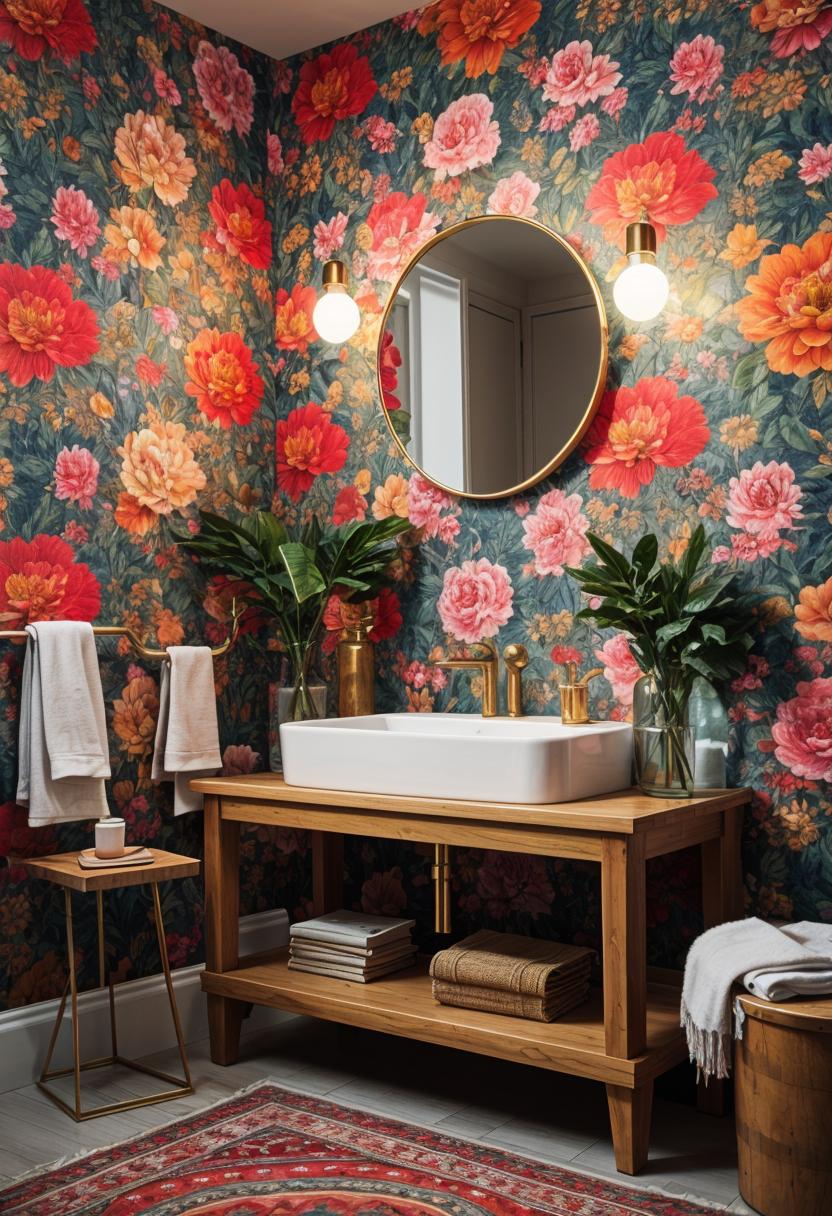 27 Dreamy Boho Bathroom Inspirations for Your Home Makeover 7 4. Bold Boho Wallpaper Trends-1
