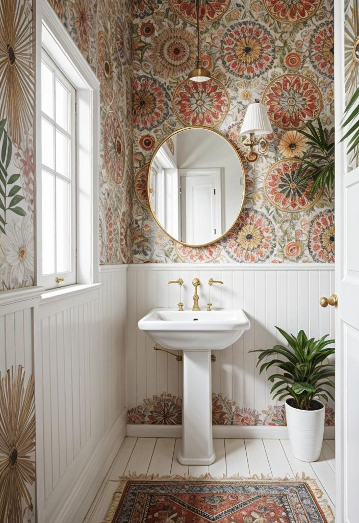 27 Dreamy Boho Bathroom Inspirations for Your Home Makeover 8 4. Bold Boho Wallpaper Trends-2