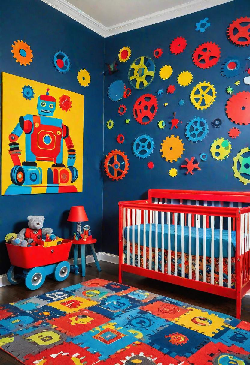 28 Charming Baby Boy Nursery Ideas: Creative Themes and Decor for Your Little Man 23 20. Bold Robot Workshop Nursery-0
