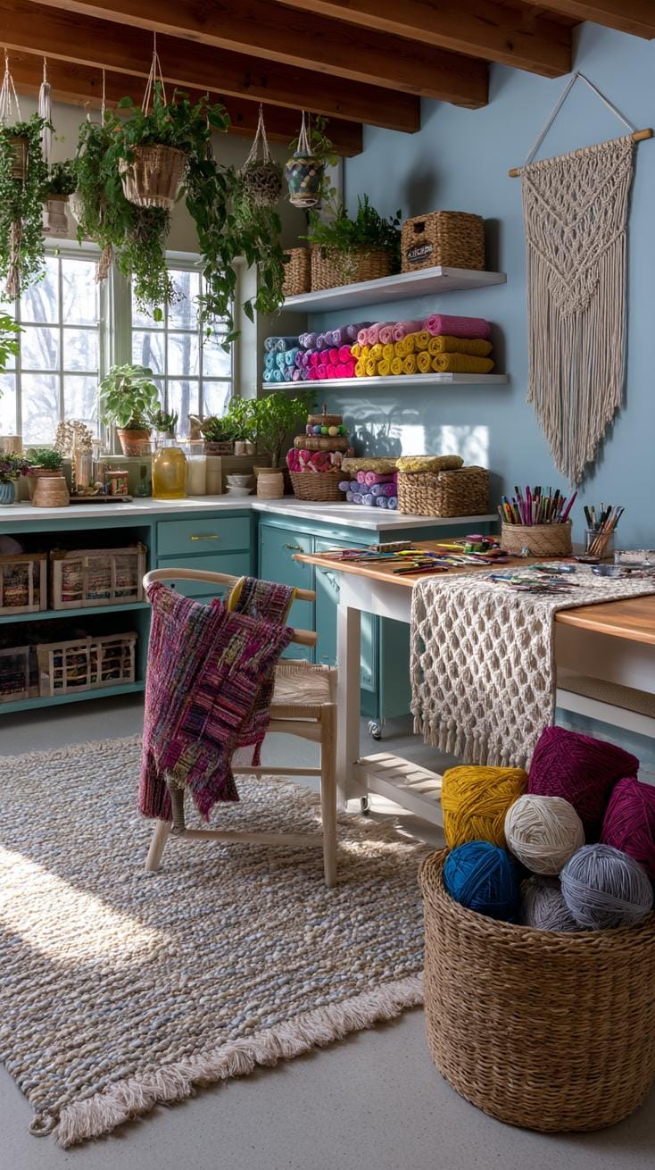 25 Bastelraum -Ideen mit genialen Organisation und Dekor Tipps 19 6. BOLD BOHO Bastelraum mit bemalten Holzschränken-0