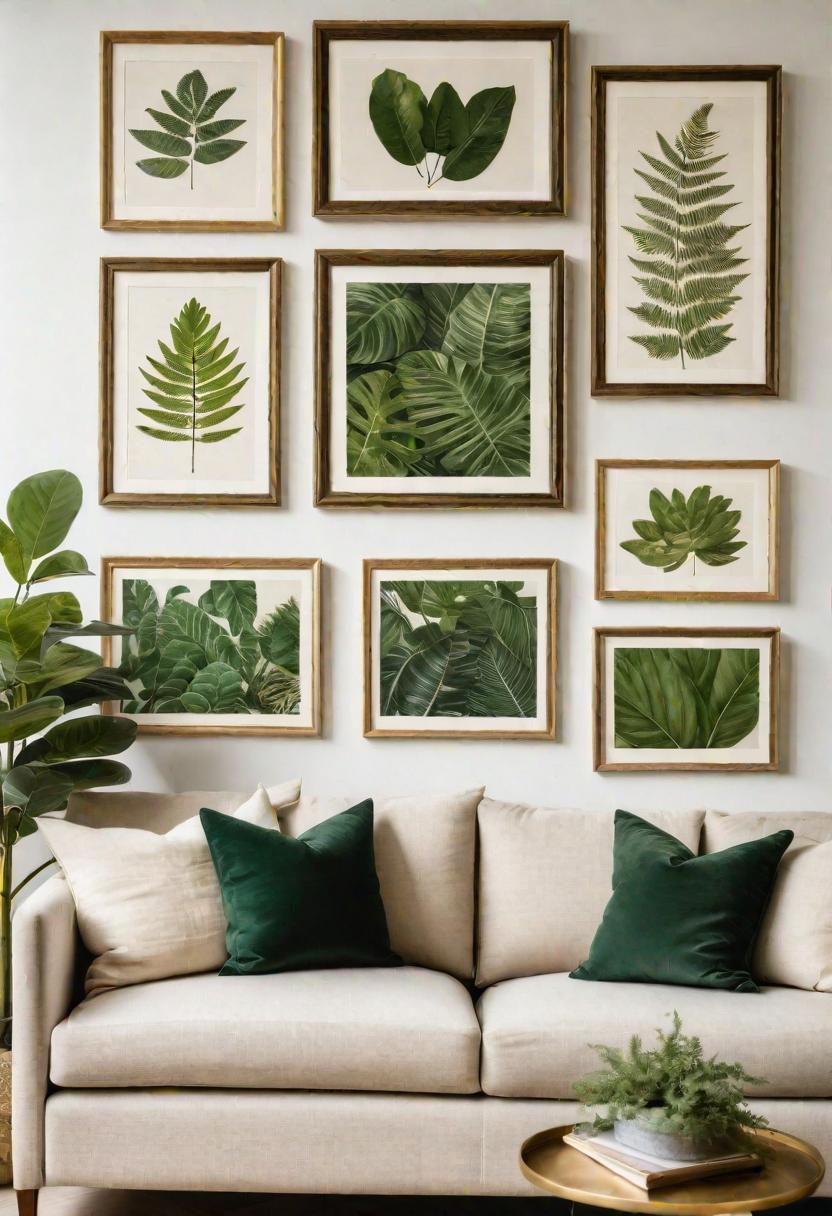 29 Kreativ über den Couch Decor -Ideen, um Ihr Wohnzimmer zu verwandeln 25 23. Botanische Rahmen über der Couch-0