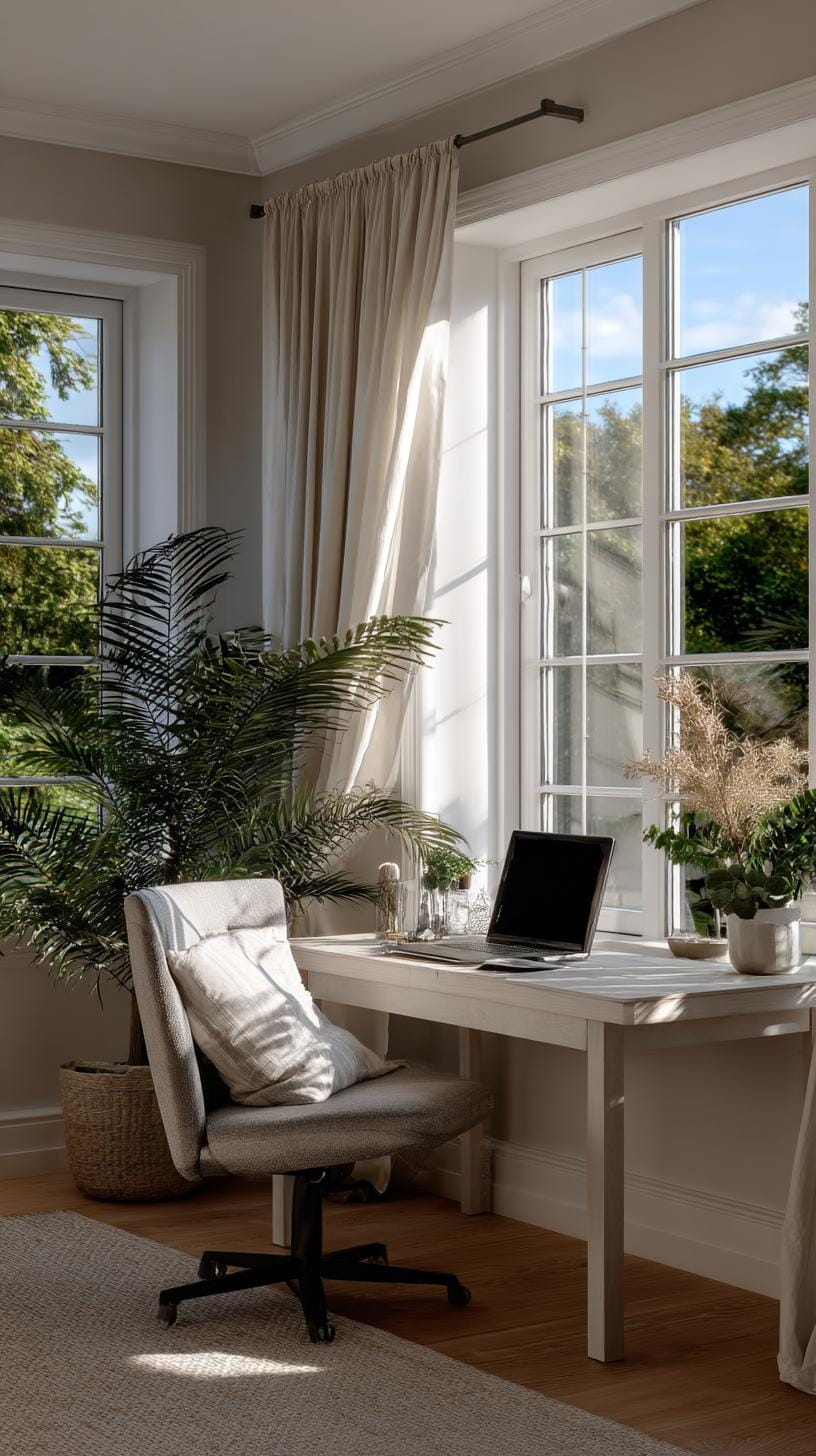 31 Home Office Ideas to Upgrade Your Work From Home Setup 33 11. Bright office by the window with natural light-0