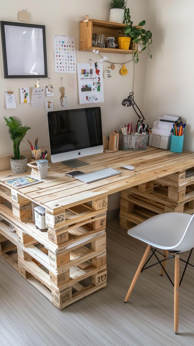 31 Home Office Ideas to Upgrade Your Work From Home Setup 78 28. Budget-friendly workspace with DIY desk and crates-2