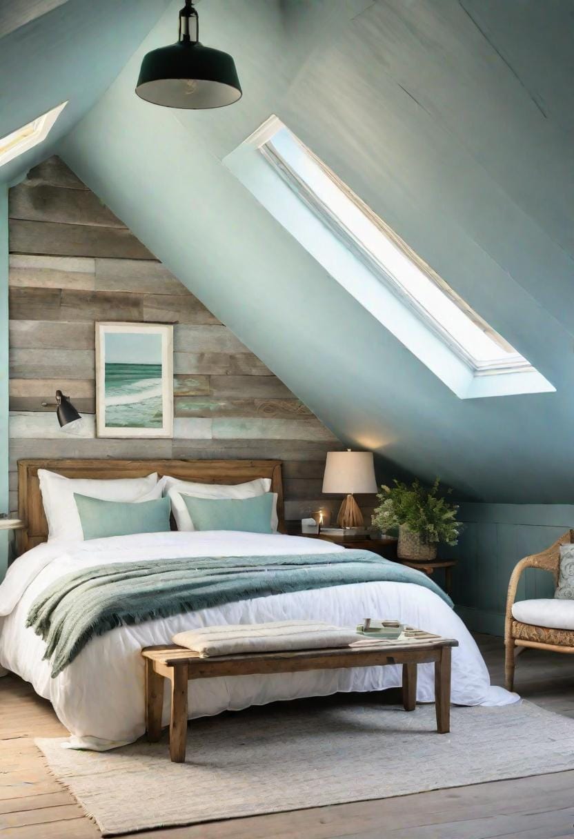 21 sweet attic bedrooms that you will love 11 3. Build a relaxing coastal house with soft blue and green with weathered wooden accents-2