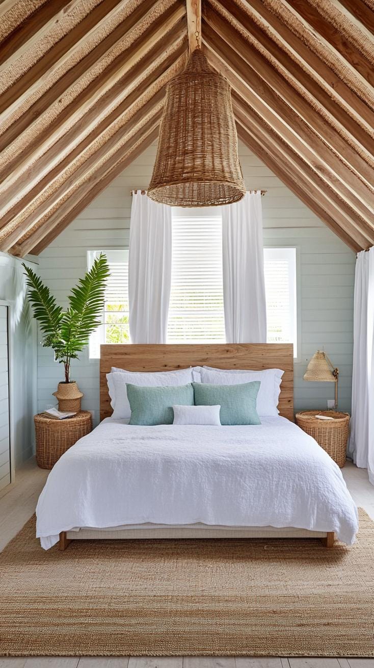 21 sweet attic bedroom ideas that you will love 12 3. Build a relaxing coastal house with soft blue and green with weathered wooden accents 3