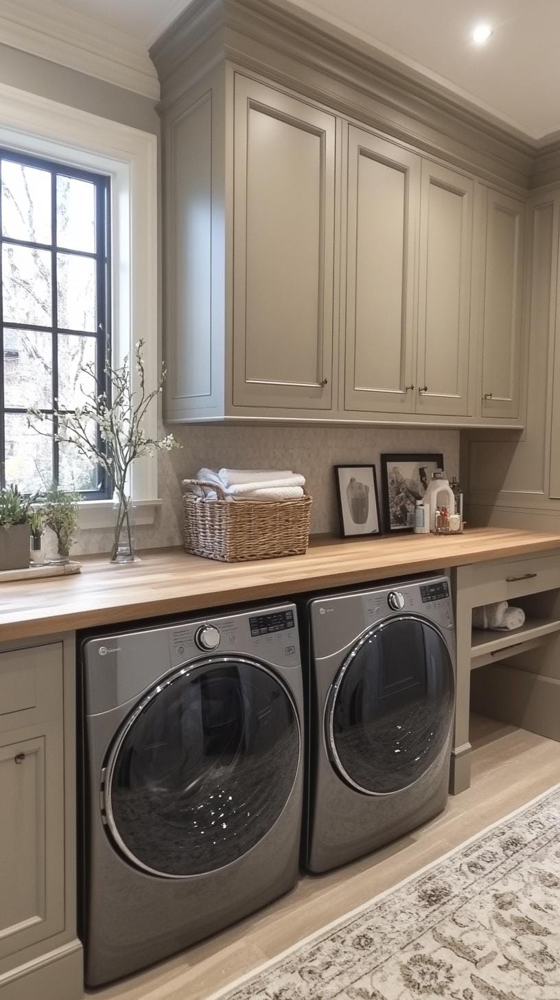 20 Genius Tiny laundry kitchen ideas: organization & stacked design 10 4. Metzger block worktop via front loading machines in Alcove-0