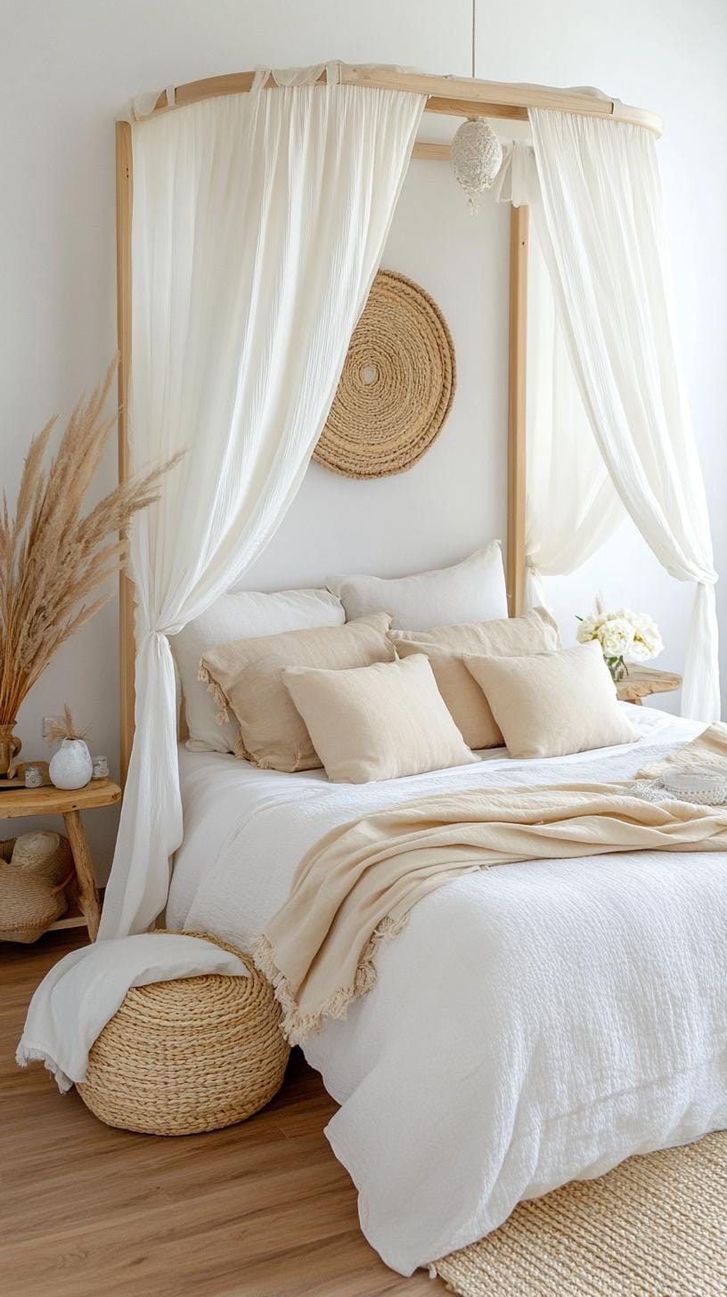 23 Modern Boho bedroom ideas that you will love immediately 37 12. Bald bed beds with light cotton drapes-0