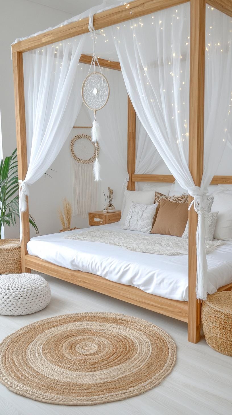 23 Modern Boho bedroom ideas that you will love immediately 38 12. Bald bed beds with light cotton drapes-1