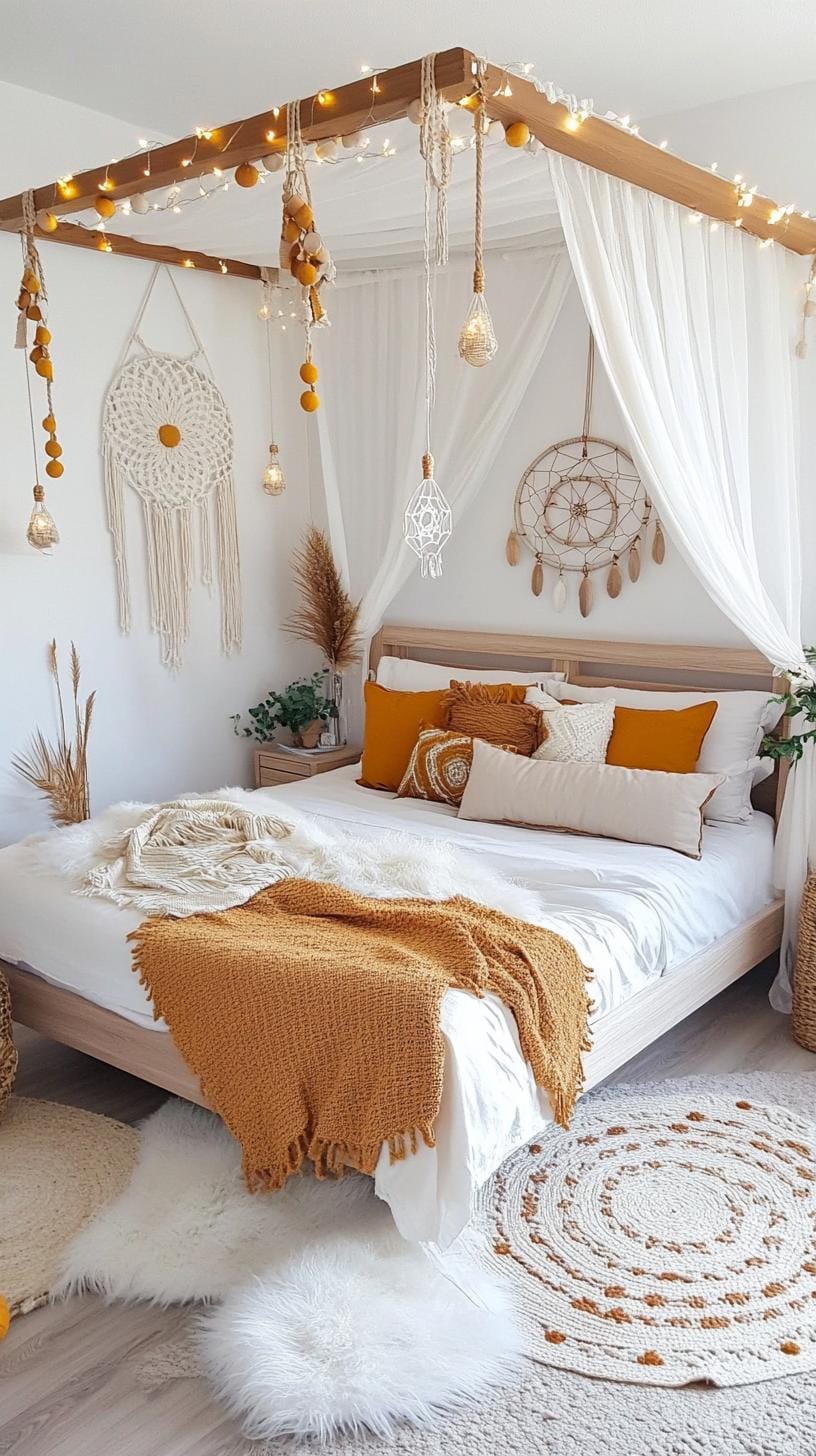 23 Modern Boho bedroom ideas that you will love immediately 39 12. Bald bed beds with light cotton drapes-2