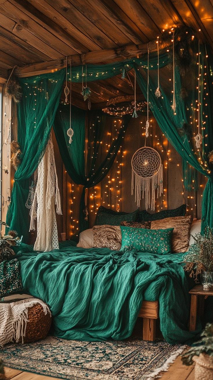 23 Mopy atmospheric Boho bedrooms 21 7. Baldachin bed with heavy curtains and ambient cord lighters-0