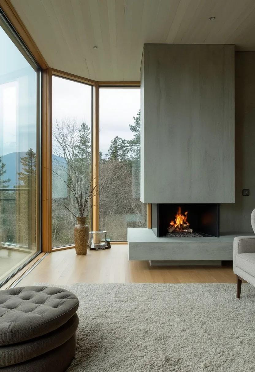 20 breathtaking middle of the century of modern fireplace-Makeover ideas 44 17. Interpreter concrete fireplace with panorama nature view-0