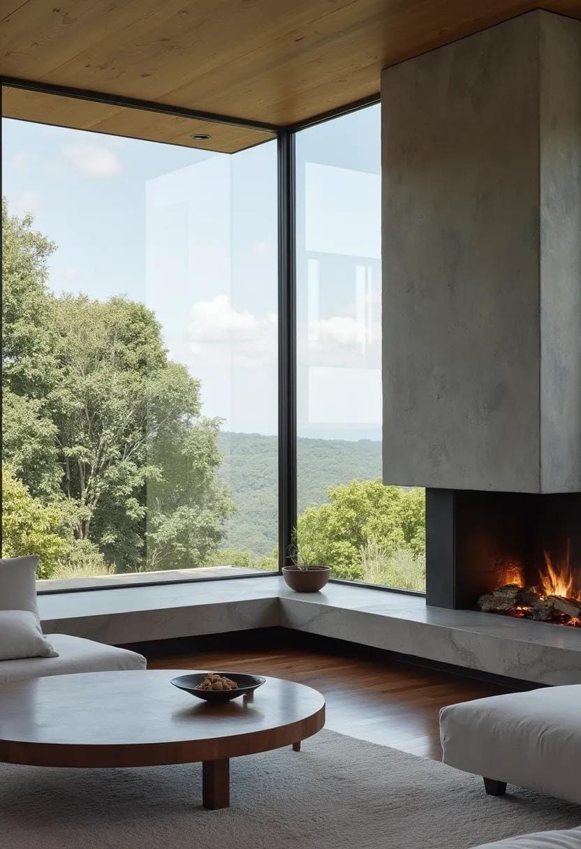 20 breathtaking middle of the century of modern fireplace-Makeover ideas 45 17. Interpreter concrete fireplace with panorama nature view 1