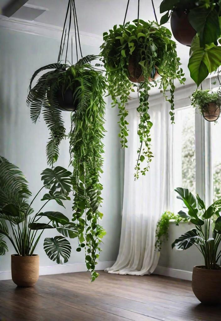 21 Inspirational Boho Living Room Ideas For 2024 16 13. Ceiling hooks for cascade plants-0