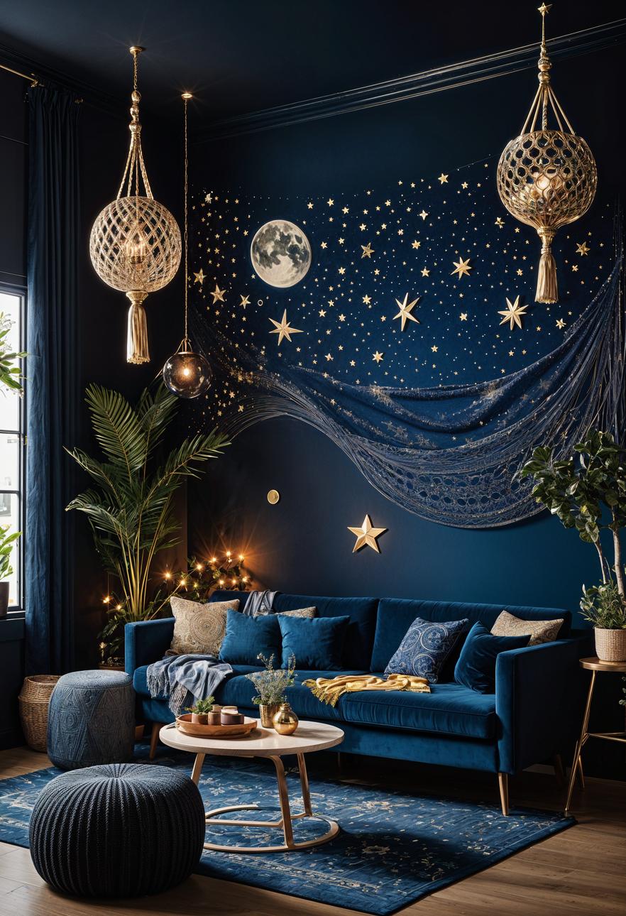 35 Gorgeous Dark Boho Living Room Inspirations 25 15. Celestial Boho Living Room-2