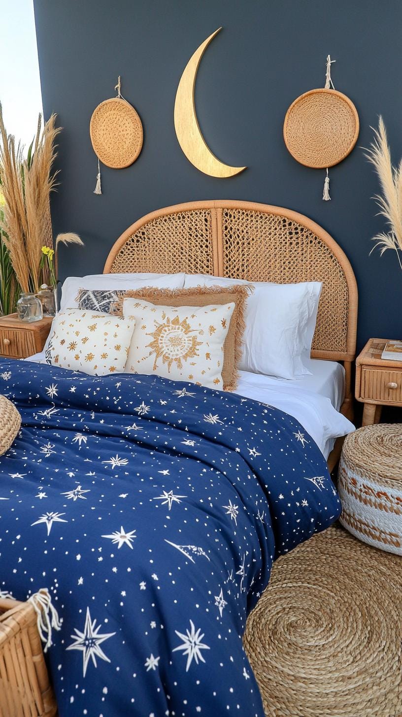 21 Best Blue Boho bedroom ideas to inspire you 14 4 .. Heavenly sanctuary: combine midnight blues with star materials and moon phase decorative elements-0
