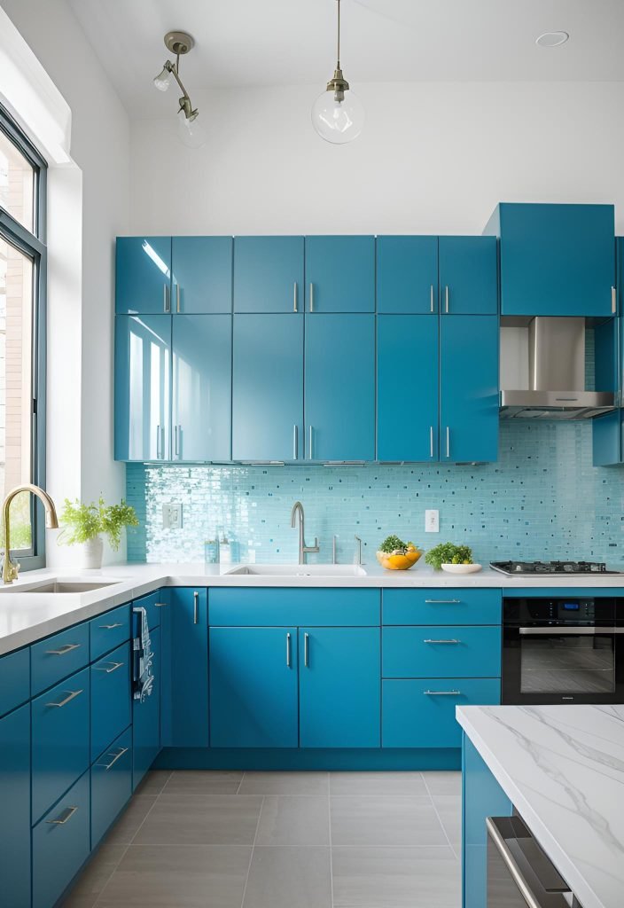 39 Trendy Blue Kitchen Cabinet Ideas: with Cool, Sophisticated Vibes 16 12. Cerulean Blue Kitchen Cabinets Trend-0
