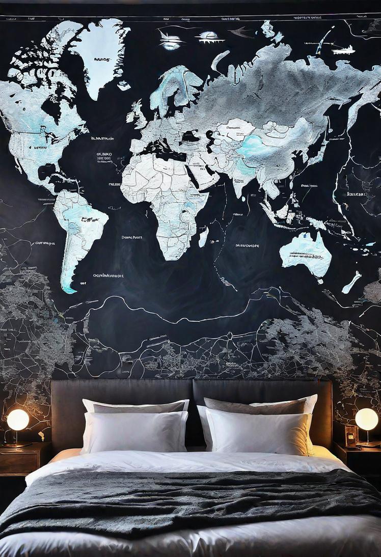 35 Stunning Bedroom Accent Walls for a Cozy Makeover 35 16. Chalk Map Accent Wall-0