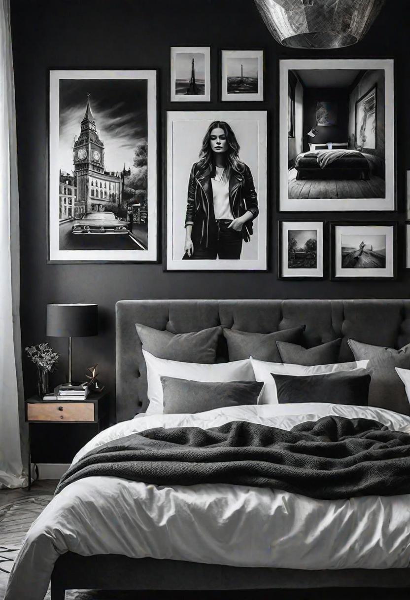 45 Black and White Bedroom Ideas for Timeless Elegance 19 17. Charcoal Sketches for Personal Touch-0