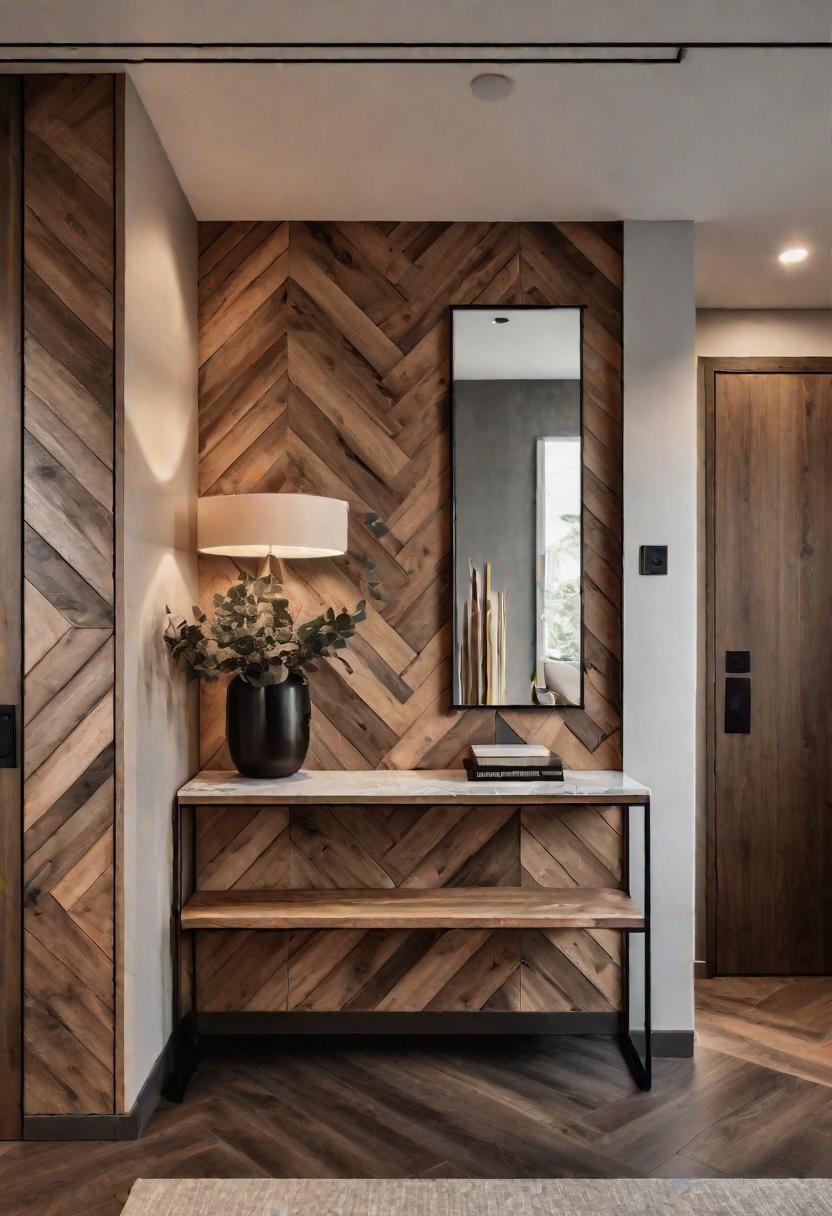 39 Chic Small Entrance Hall Ideas: Creative Solutions for Welcoming Spaces 20 17. Chevron Wood Accent Wall-0