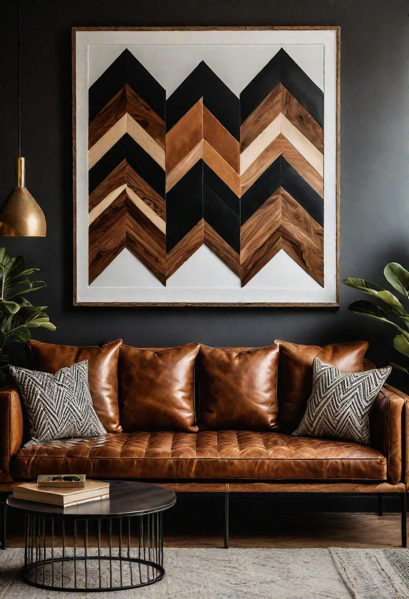 29 Kreativ über den Couch Decor -Ideen, um Ihr Wohnzimmer zu verwandeln 16 14. Chevron Wood Wall Art-0