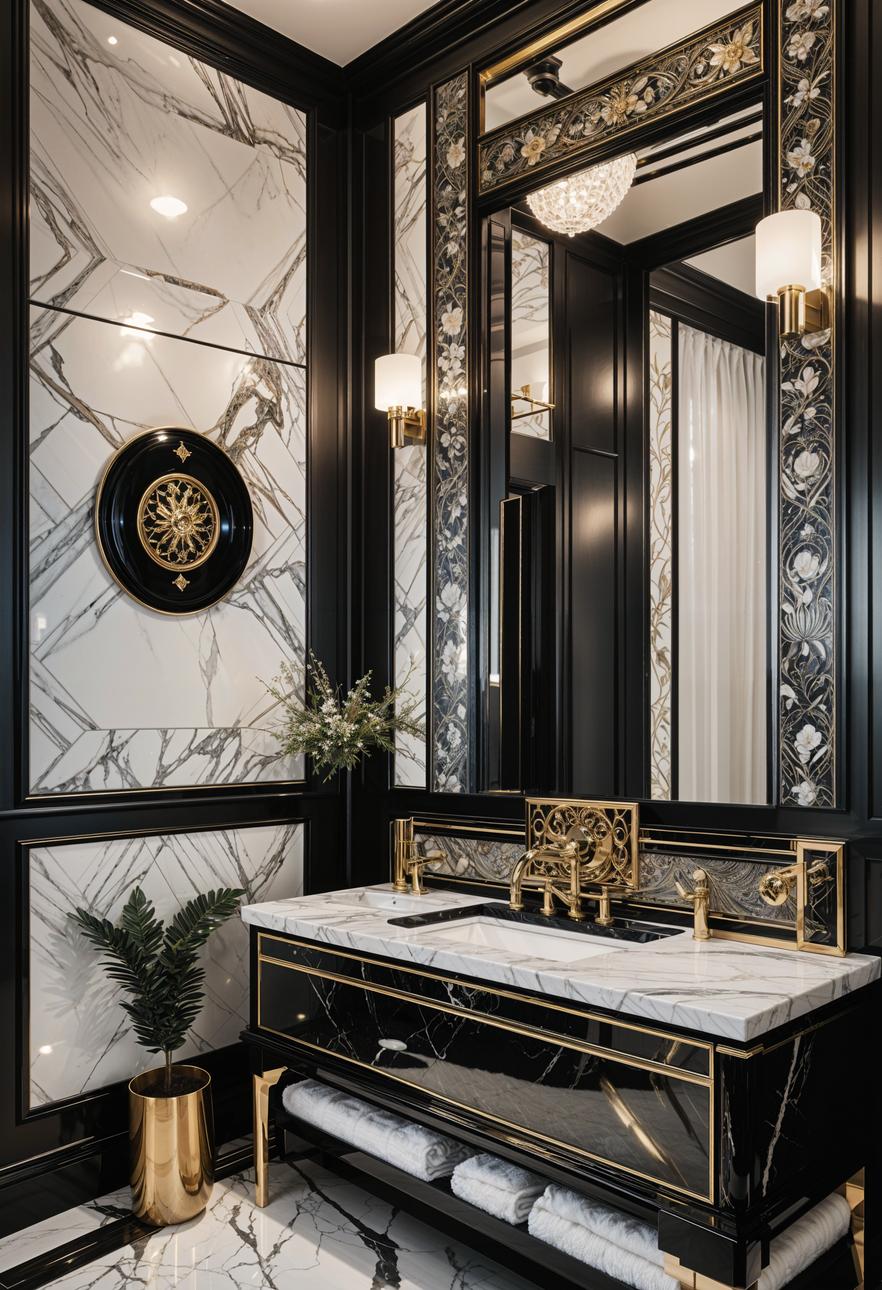 19 breathtaking black and white bathroom designs to inspire them 7 5. Chic Art Deco Marmor Vanity-0