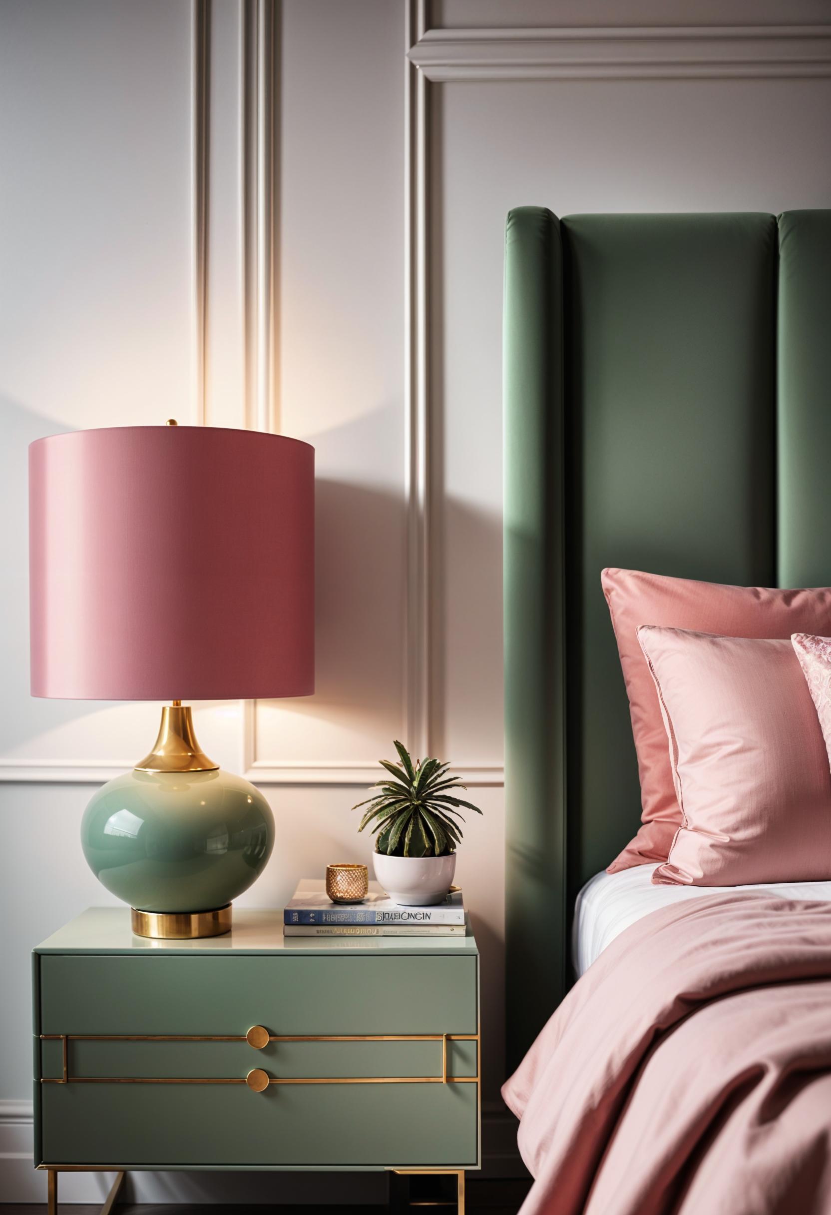 31 Chic Sage Green and Pink Bedroom Inspirations 34 22. Chic Bedroom Lamp Pairing for Art Deco Style-1