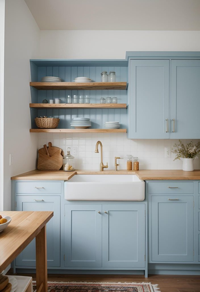 39 Trendy Blue Kitchen Cabinet Ideas: with Cool, Sophisticated Vibes 22 15. Chic Blue Kitchen Cabinets Combo-0