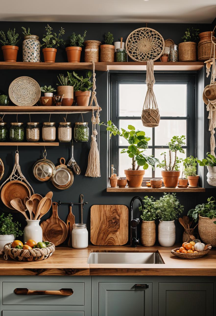 27 Stunning Boho Kitchen Designs That Will Inspire You 34 22. Chic Boho Potting Bench with Mason Jar Storage-0