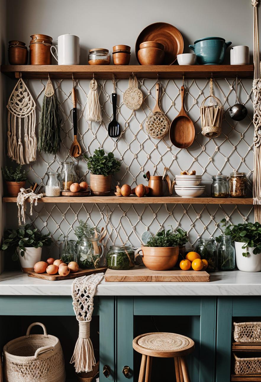 27 Stunning Boho Kitchen Designs That Will Inspire You 36 22. Chic Boho Potting Bench with Mason Jar Storage-2